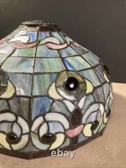 Vintage Tiffany style stained glass lamp shade/16round X 10/Pink Blue Green