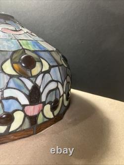 Vintage Tiffany style stained glass lamp shade/16round X 10/Pink Blue Green