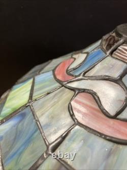 Vintage Tiffany style stained glass lamp shade/16round X 10/Pink Blue Green