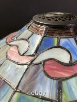 Vintage Tiffany style stained glass lamp shade/16round X 10/Pink Blue Green