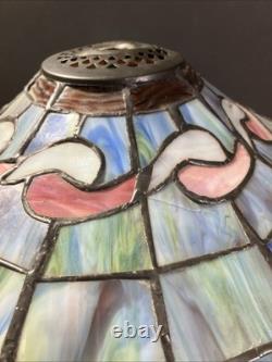 Vintage Tiffany style stained glass lamp shade/16round X 10/Pink Blue Green