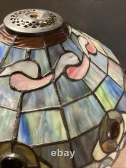 Vintage Tiffany style stained glass lamp shade/16round X 10/Pink Blue Green