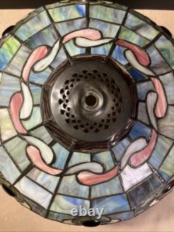 Vintage Tiffany style stained glass lamp shade/16round X 10/Pink Blue Green