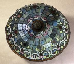 Vintage Tiffany style stained glass lamp shade/16round X 10/Pink Blue Green