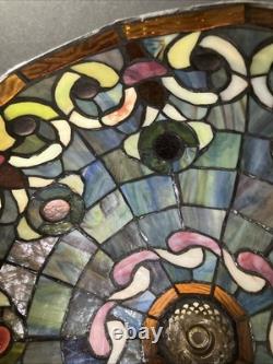 Vintage Tiffany style stained glass lamp shade/16round X 10/Pink Blue Green