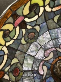 Vintage Tiffany style stained glass lamp shade/16round X 10/Pink Blue Green