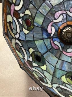 Vintage Tiffany style stained glass lamp shade/16round X 10/Pink Blue Green