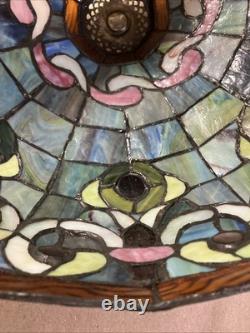 Vintage Tiffany style stained glass lamp shade/16round X 10/Pink Blue Green