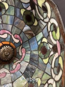 Vintage Tiffany style stained glass lamp shade/16round X 10/Pink Blue Green
