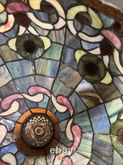 Vintage Tiffany style stained glass lamp shade/16round X 10/Pink Blue Green