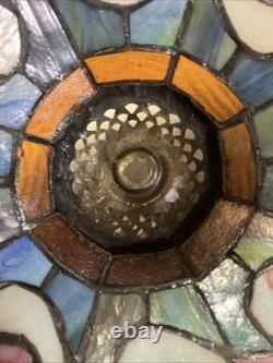 Vintage Tiffany style stained glass lamp shade/16round X 10/Pink Blue Green