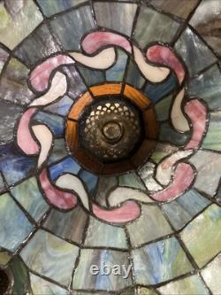 Vintage Tiffany style stained glass lamp shade/16round X 10/Pink Blue Green