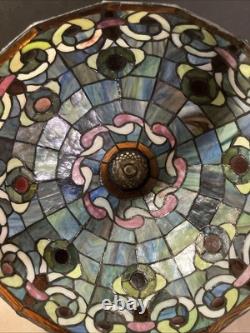 Vintage Tiffany style stained glass lamp shade/16round X 10/Pink Blue Green