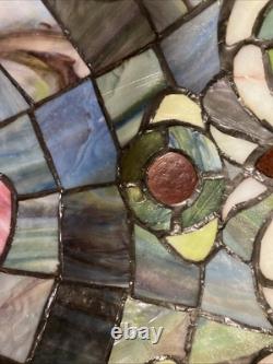 Vintage Tiffany style stained glass lamp shade/16round X 10/Pink Blue Green