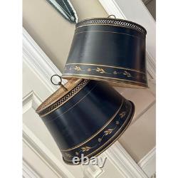 Vintage Tole Metal Lamp Shade black Gold floral painted READ