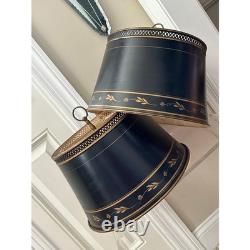 Vintage Tole Metal Lamp Shade black Gold floral painted READ