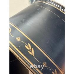 Vintage Tole Metal Lamp Shade black Gold floral painted READ