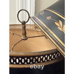 Vintage Tole Metal Lamp Shade black Gold floral painted READ