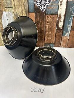 Vintage Tole Toleware Metal Black Gold Trim Lamp Shade 14 wide 5 tall Lot Of 2