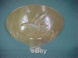 Vintage Torchiere Floor Lamp Shade, Thick Embossed Cast Glass with Flying Geese