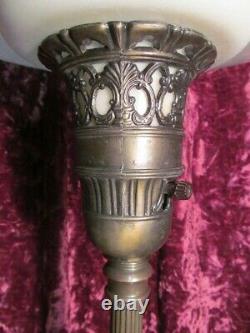 Vintage Torchiere Lamp Ornate Electric Floor Light Height Adjust Glass Shade Old