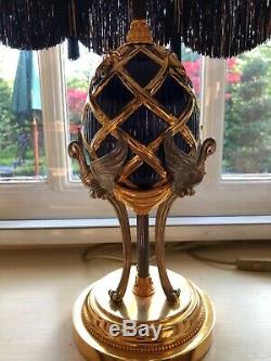 Vintage Traditional Faberge gold and blue Egg Lamp/Gold Blue 100%Silk Lampshade