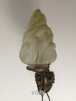 Vintage Triton Chandelier Glass Shade & Brass Metal Wall Sconce