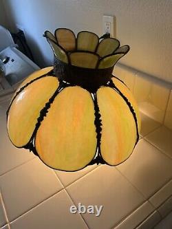 Vintage Tulip Stained Slag Glass Lamp Shade & Bulb, Swag Hanging Pendant Green