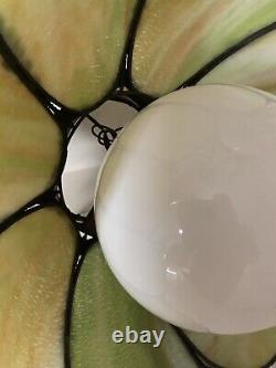 Vintage Tulip Stained Slag Glass Lamp Shade & Bulb, Swag Hanging Pendant Green