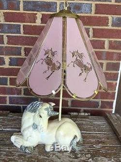 Vintage Unicorn Lamp With Pink Gold Color Trim Glass Lamp Shade