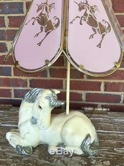 Vintage Unicorn Lamp With Pink Gold Color Trim Glass Lamp Shade