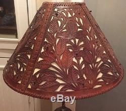 Vintage Unique Rustic Hand Crafted Tooled Leather Lamp Shade Mexico