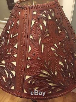 Vintage Unique Rustic Hand Crafted Tooled Leather Lamp Shade Mexico