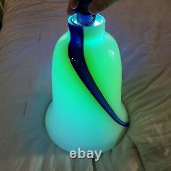 Vintage Uranium Glass Custard With Blue Stripe Murano Lamp Shade Globe 11inches