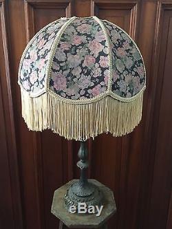 Vintage VICTORIAN Floral LAMP SHADE Fringe Cording STEAMPUNK Large Antique Light