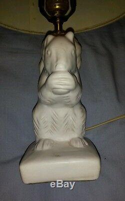 Vintage Van Briggle Pottery White Squirrel Lamp Light with Original Shade