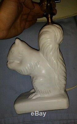 Vintage Van Briggle Pottery White Squirrel Lamp Light with Original Shade