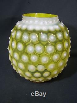 Vintage Vaseline Hobnail Opalescent Glass Globe Ball Shade Hall Lamp Shade 8in