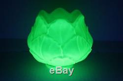 Vintage Vaseline Uranium Lotus Flower Lime Green Light Fixture Sconce Lamp Shade