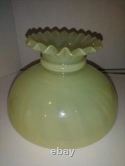 Vintage Vaseline Yellow Topaz Uranium Spiral Optic Table Crimped Top Lamp Shade