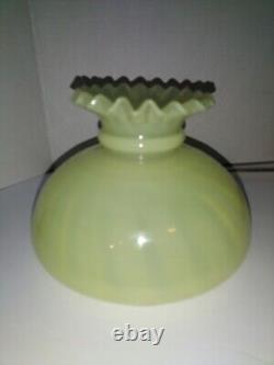 Vintage Vaseline Yellow Topaz Uranium Spiral Optic Table Crimped Top Lamp Shade