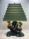 Vintage Venetian Tier Tv Lamp Chalkware Pyramid Shade Mid Century Oriental Green