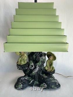 Vintage Venetian Tier TV Lamp Chalkware Pyramid Shade Mid Century Oriental Green