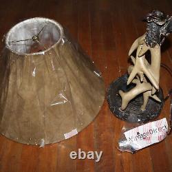 Vintage Verandah Antler Table Lamp PVC Leather Bell Shade Cream CL1769S