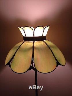 Vintage Victorian 8 Panel Green Slag Glass Hanging Light Lamp Shade
