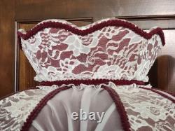 Vintage Victorian Art Deco LARGE 23 HANDMADE Maroon White Lace Lamp Shade