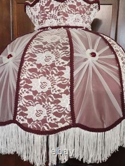 Vintage Victorian Art Deco LARGE 23 HANDMADE Maroon White Lace Lamp Shade