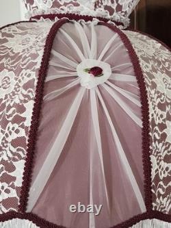Vintage Victorian Art Deco LARGE 23 HANDMADE Maroon White Lace Lamp Shade
