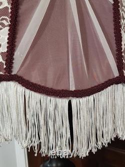 Vintage Victorian Art Deco LARGE 23 HANDMADE Maroon White Lace Lamp Shade
