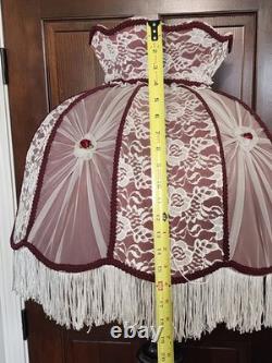 Vintage Victorian Art Deco LARGE 23 HANDMADE Maroon White Lace Lamp Shade